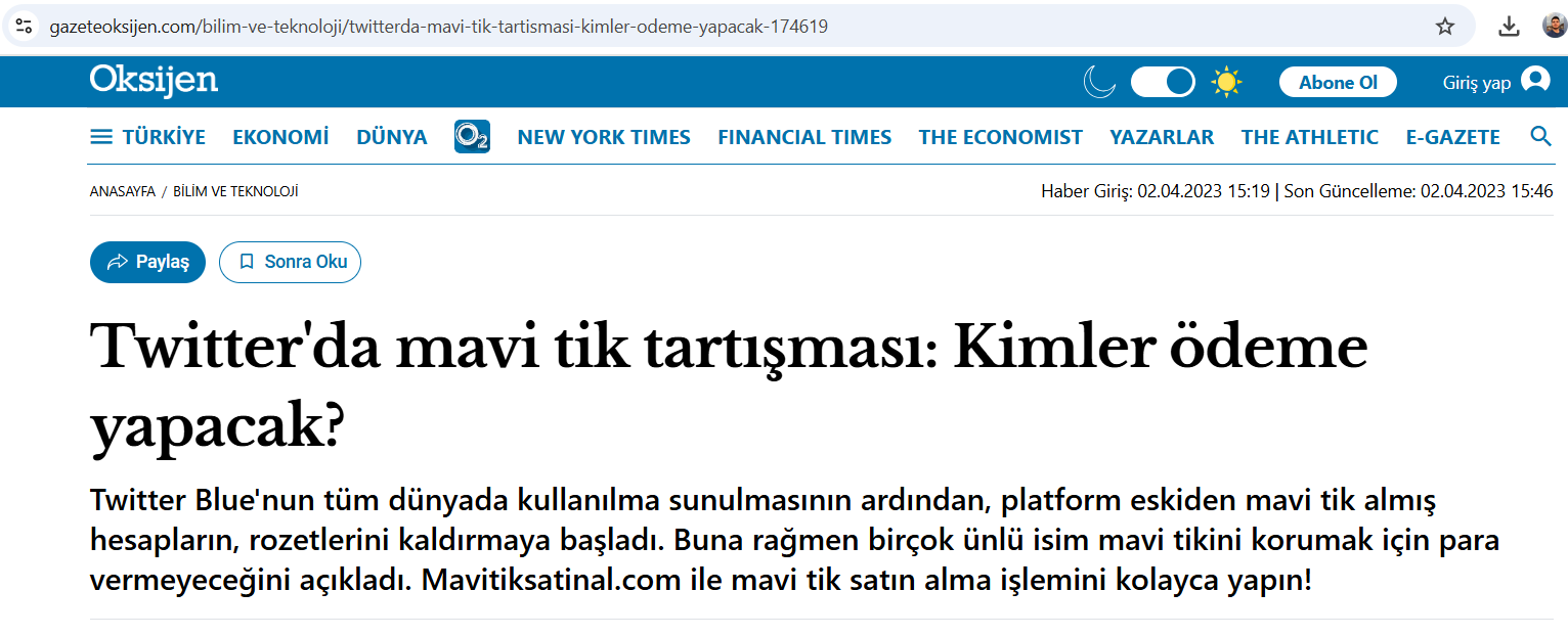 Gazete Oksijen Mavi Tik Satin Al